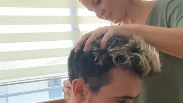 Gustavo Campanharo’yu eşi tıraş etti