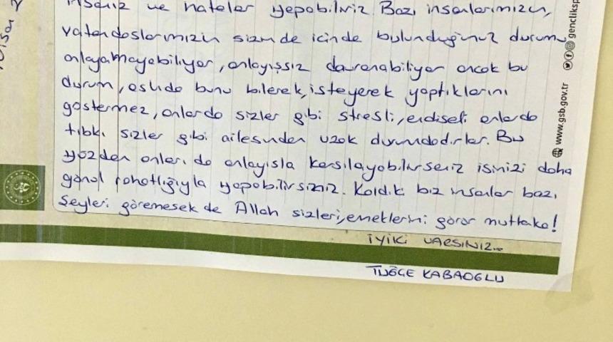 Karantinadaki vatandaşlardan g&ouml;revlilere teşekk&uuml;r mektubu