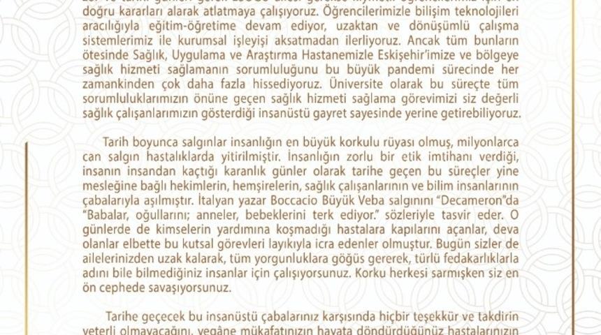 ESOG&Uuml; y&ouml;netiminden sağlık &ccedil;alışanlarına teşekk&uuml;r