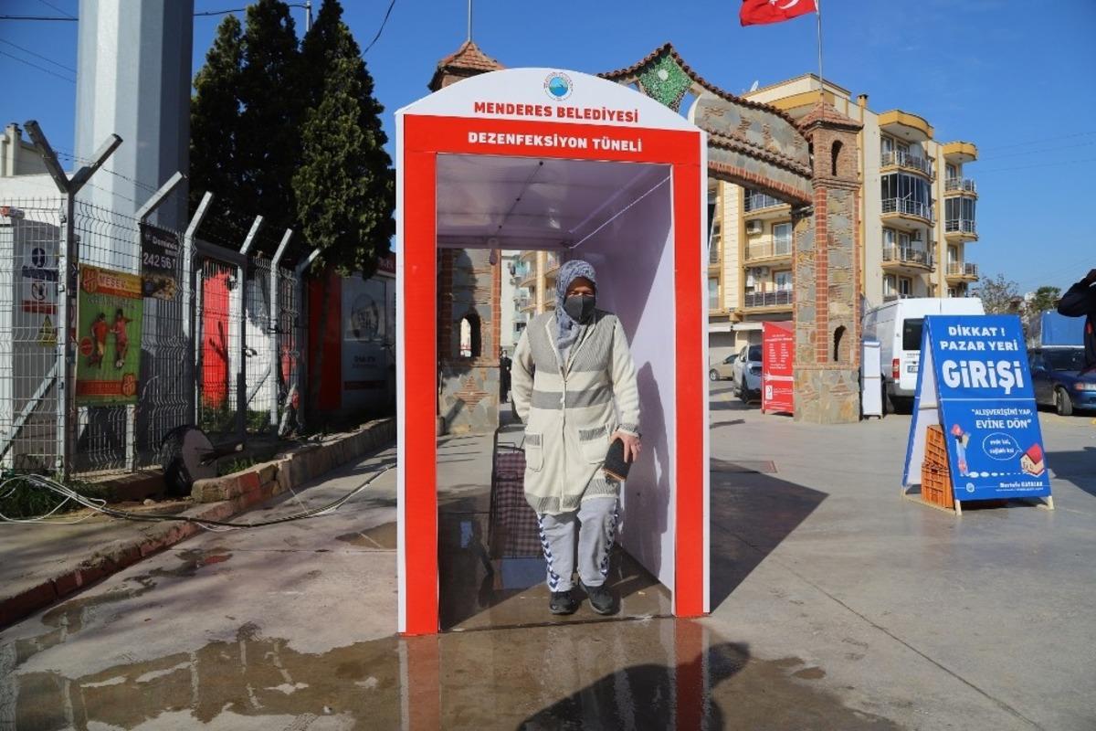 Menderes&rsquo;te dezenfeksiyon t&uuml;nelleri devrede