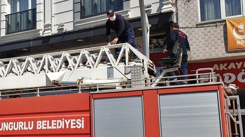 Pencere ile korkuluk camı arasına sıkışan güvercin kurtarıldı