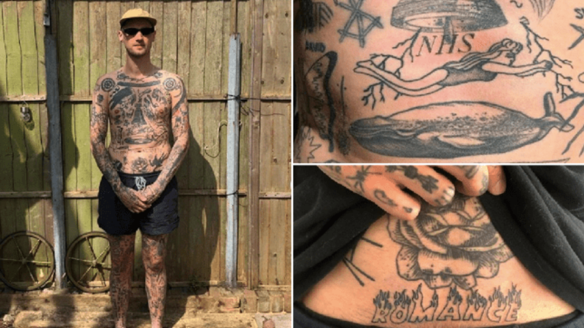 Karantinada kaldığı her g&uuml;n i&ccedil;in d&ouml;vme yaptıran adamın v&uuml;cudunda yer kalmadı