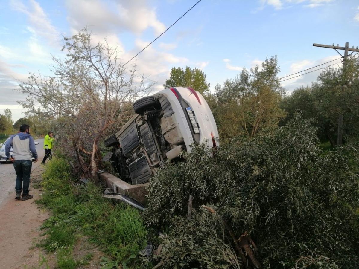 Otomobil zeytin bah&ccedil;esine u&ccedil;tu
