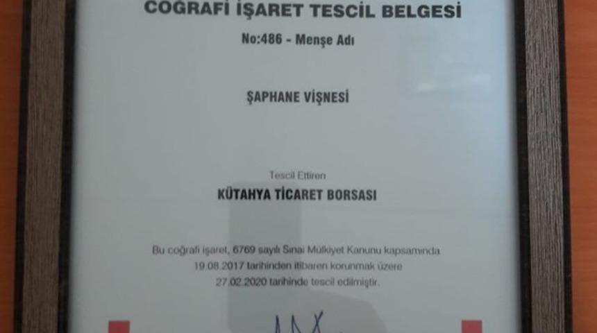 Şaphane vişnesine tescil belgesi