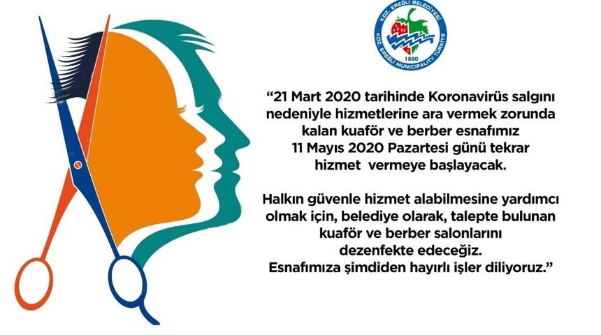 Kdz. Ereğli Belediyesi kuaför ve berberleri dezenfekte edecek