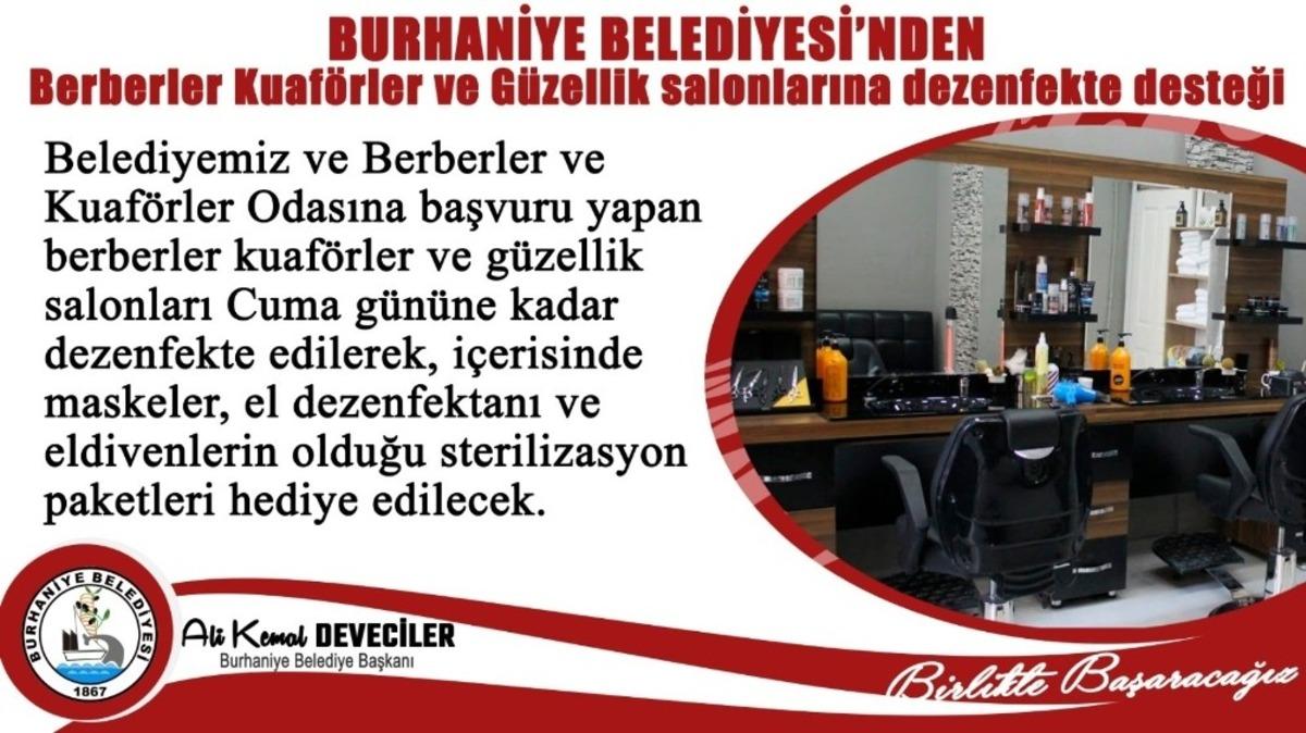Burhaniye&rsquo;de berber ve kuaf&ouml;rlere dezenfekte paketi