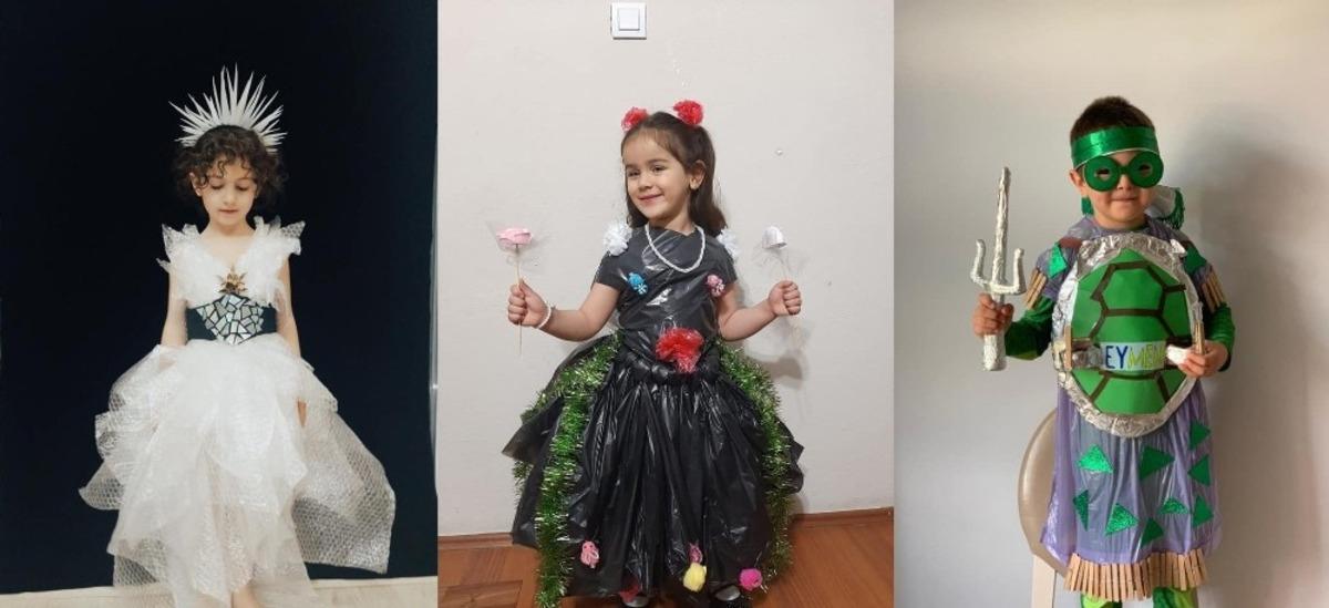 Minik &ouml;ğrenciler atıklardan elbise yaptı