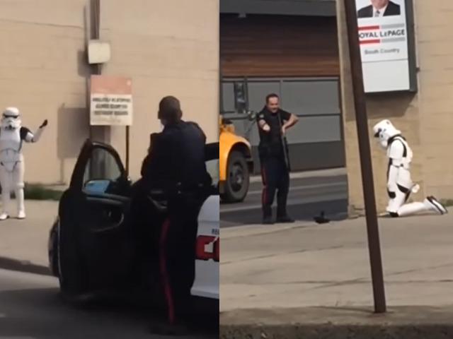 Star Wars Günü şerefine Stormtrooper kıyafeti giyen kadın polis tarafından yere yatırılıp kelepçelendi