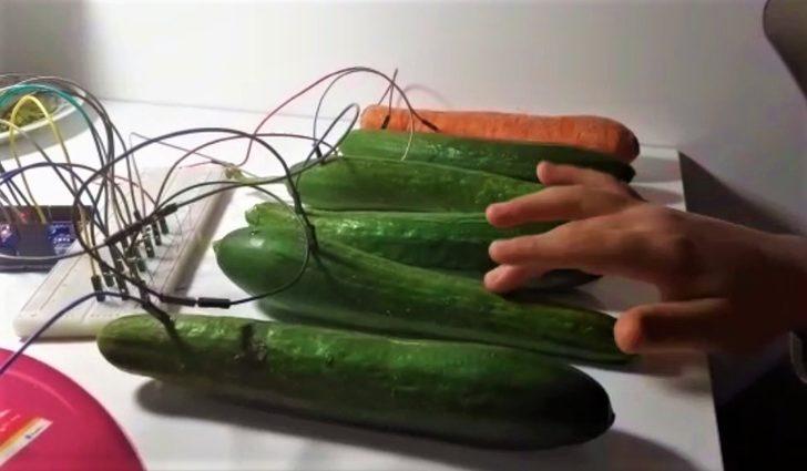 Evden çıkamayınca salatalık ve havuçtan piyano düzeneği kurdu G1