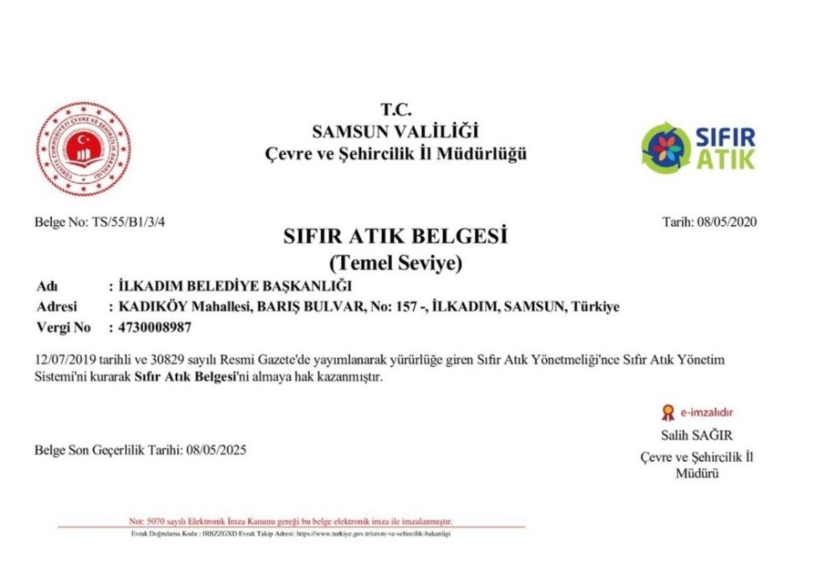 İlkadım Belediyesi "Sıfır Atık Belgesi" almaya hak kazandı