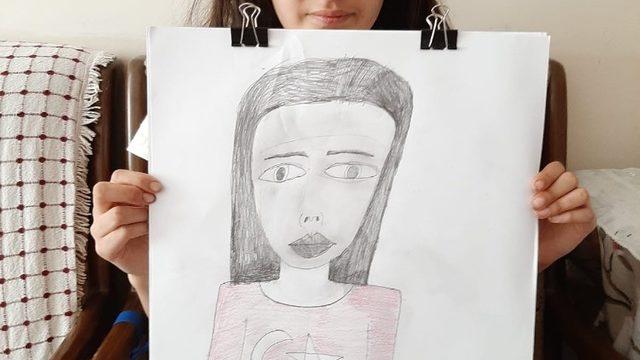 Karakalem ve kuru boya ile yaptığı resim sanal sergide