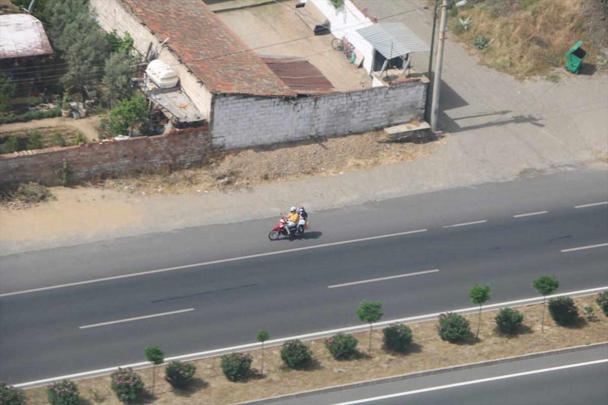 Manisa'da helikopter destekli trafik denetimi