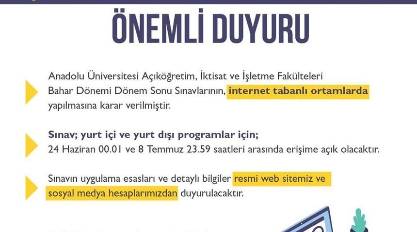 Anadolu &Uuml;niversitesinden d&ouml;nem sonu sınavları ile ilgili &ouml;nemli paylaşım