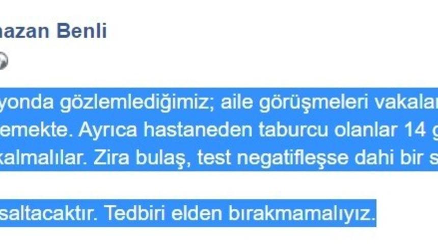 İl Sağlık M&uuml;d&uuml;r&uuml; Benli, "Aile g&ouml;r&uuml;şmeleri vakaların sayısındaki azalmayı engellemekte"