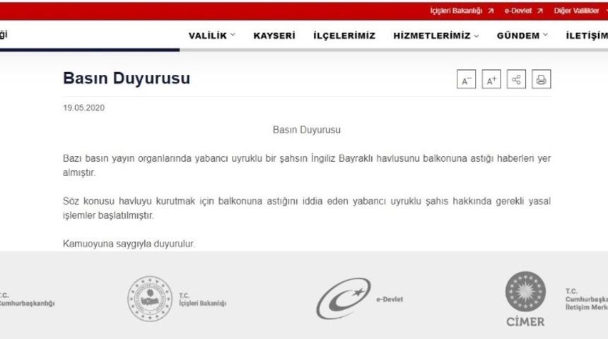 Balkona İngiliz Bayrağı asan yabancı uyruklu şahıs hakkında işlem başlatıldı