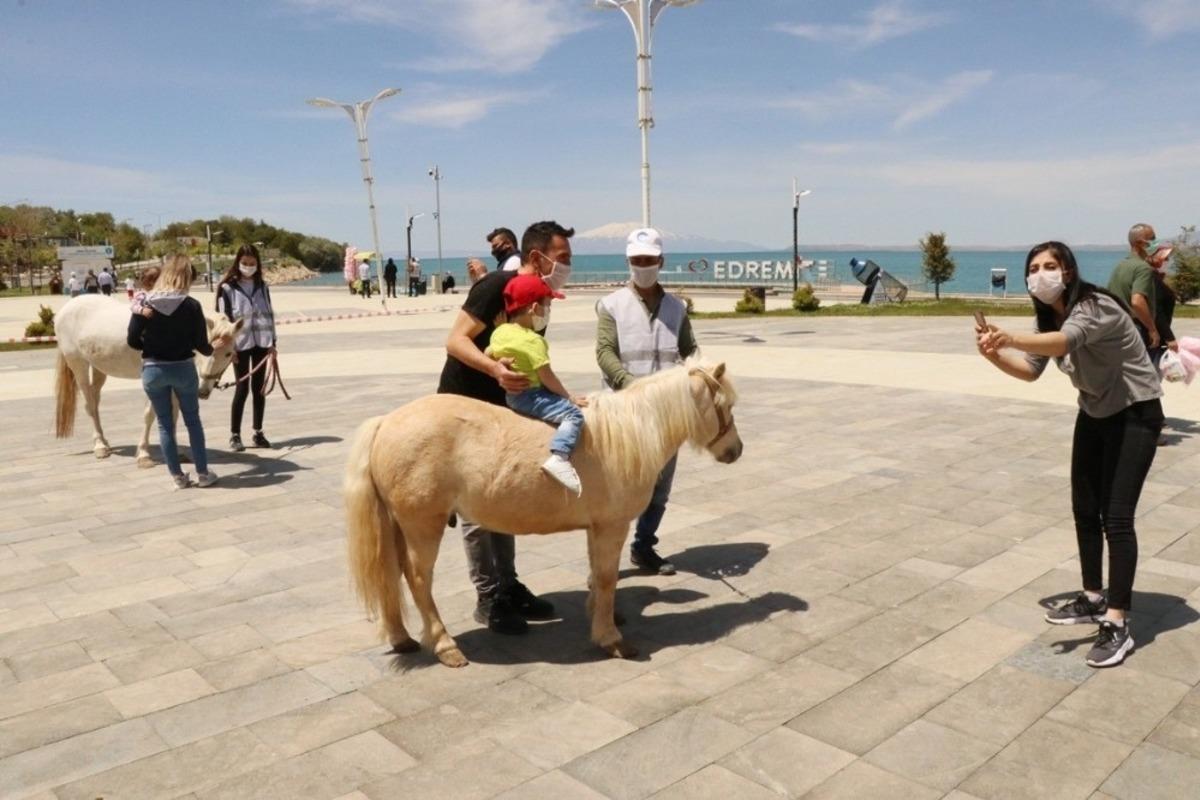 &Ccedil;ocuklar kısıtlama sonrası Pony ve Midilli atlarıyla buluştu