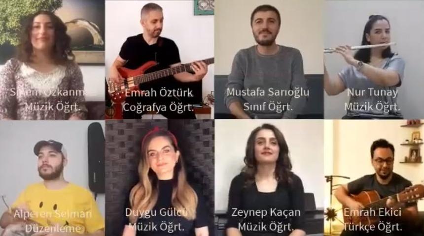 &Ouml;ğretmenlerden "Evde Kal" şarkısı