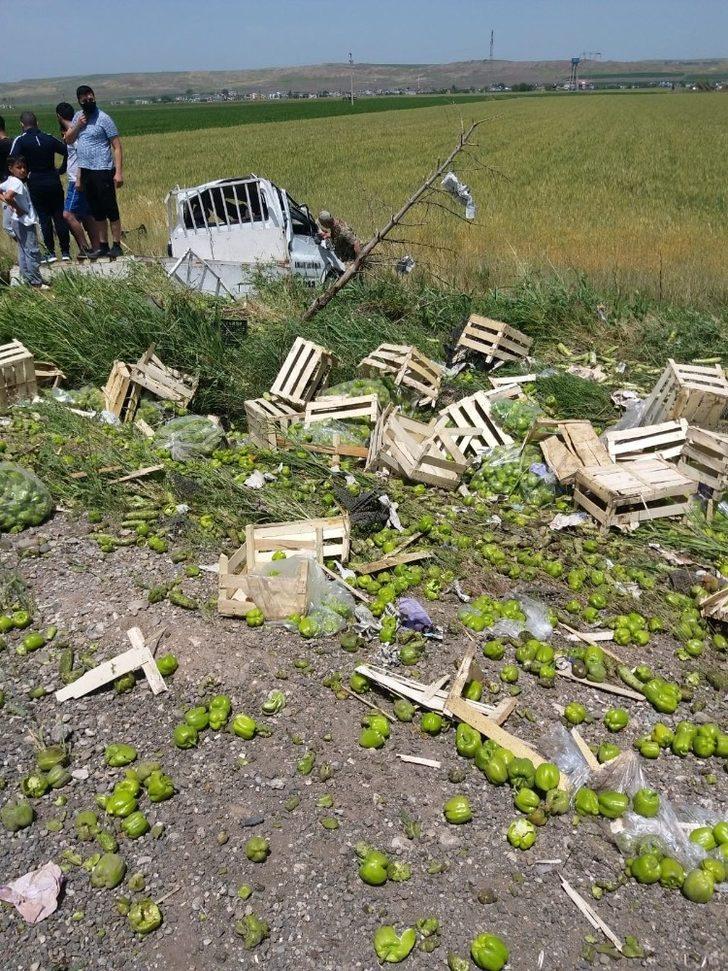 Sebze yüklü kamyonet yoldan çıkıp takla attı. 2 yaralı G4