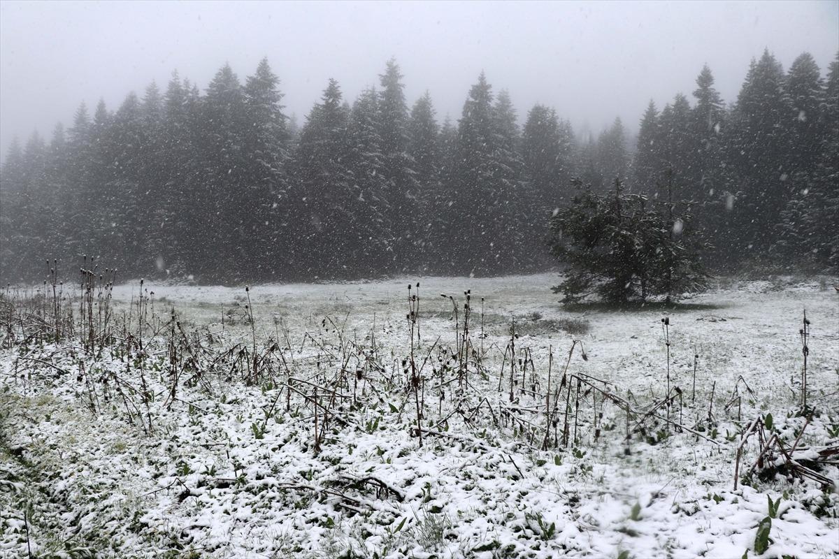 Bolu'nun y&uuml;ksek kesimlerine mayıs ayında kar yağdı