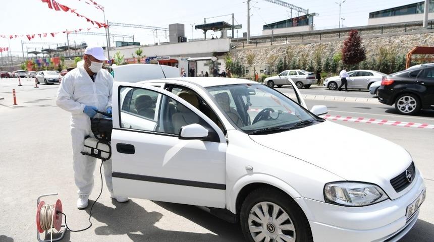Mamak Belediyesinden ara&ccedil;lar i&ccedil;in dezenfekte istasyonu
