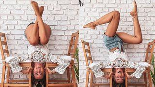 Zeynep Tokuş'tan sandalye üzerinde akrobatik hareketler!