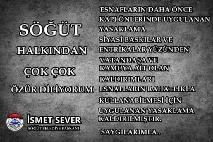 Söğüt Belediye Başkanı Sever esnaftan özür diledi G2