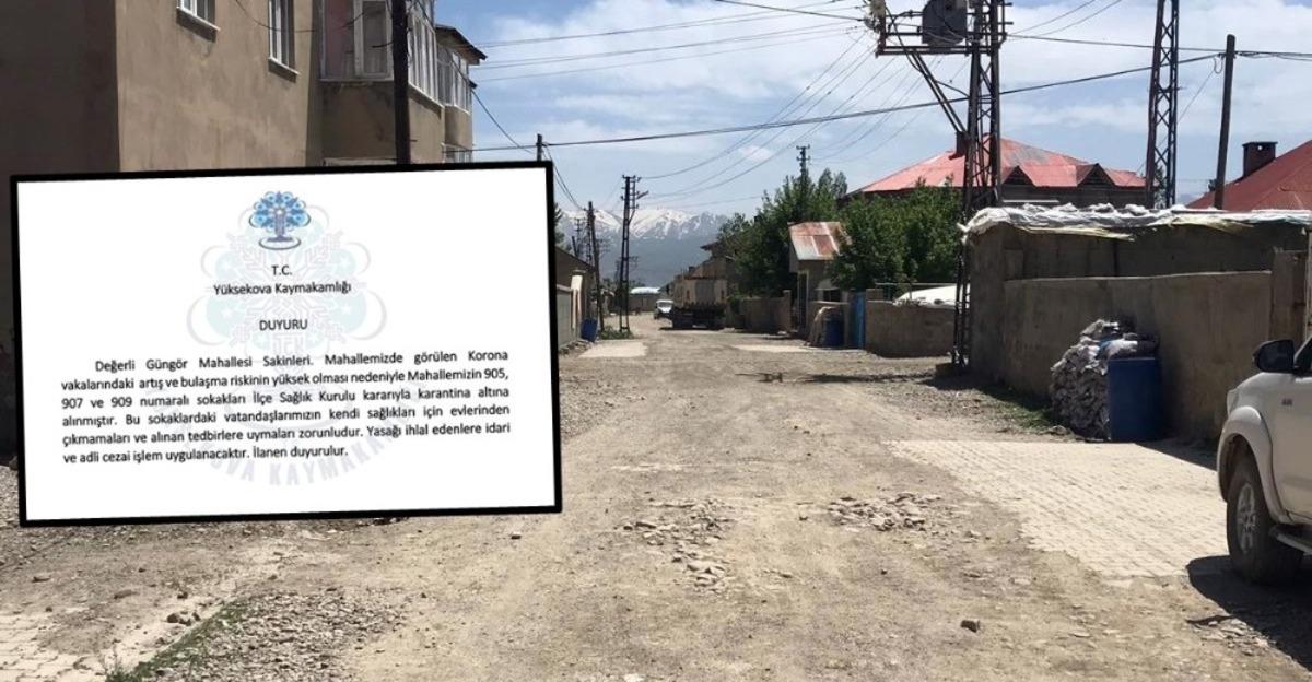 Y&uuml;ksekova&rsquo;da 3 sokak karantinaya alındı