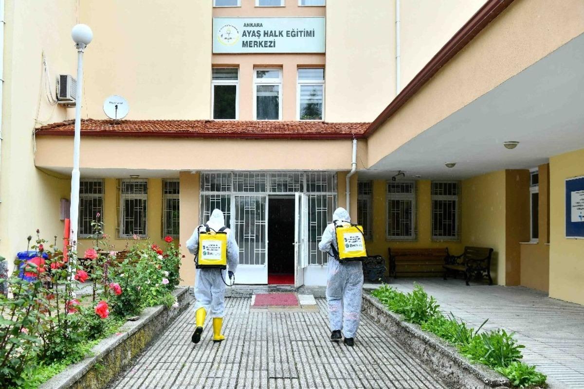 Ayaş&rsquo;ta halkın yoğun kullandığı alanlarda dezenfeksiyon