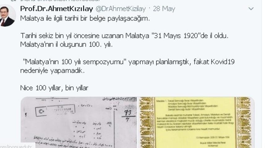 Malatya&rsquo;nın il oluşunun 100. Yılı kutlamalarına korona engeli