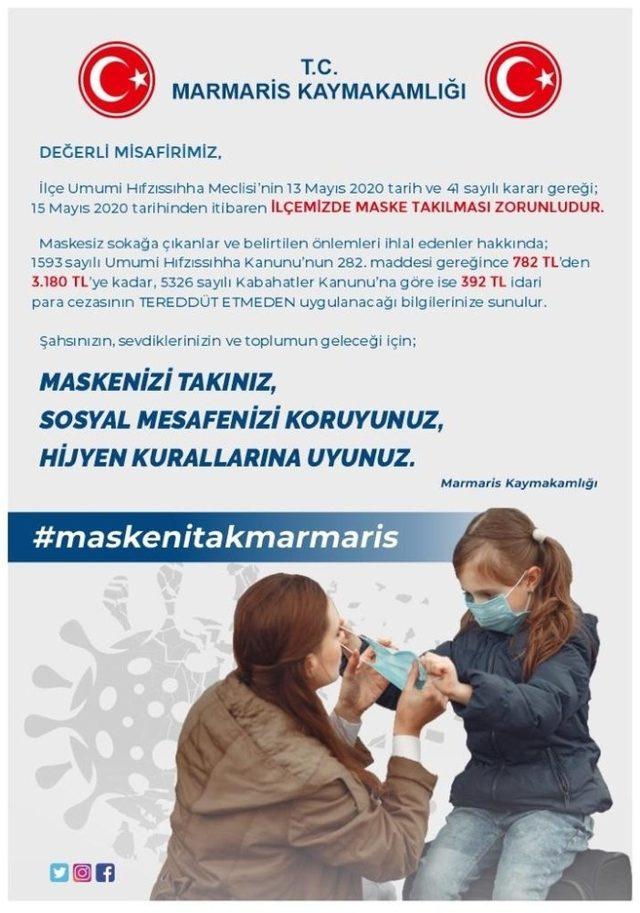 Marmaris’te maske takmayana ceza yağacak