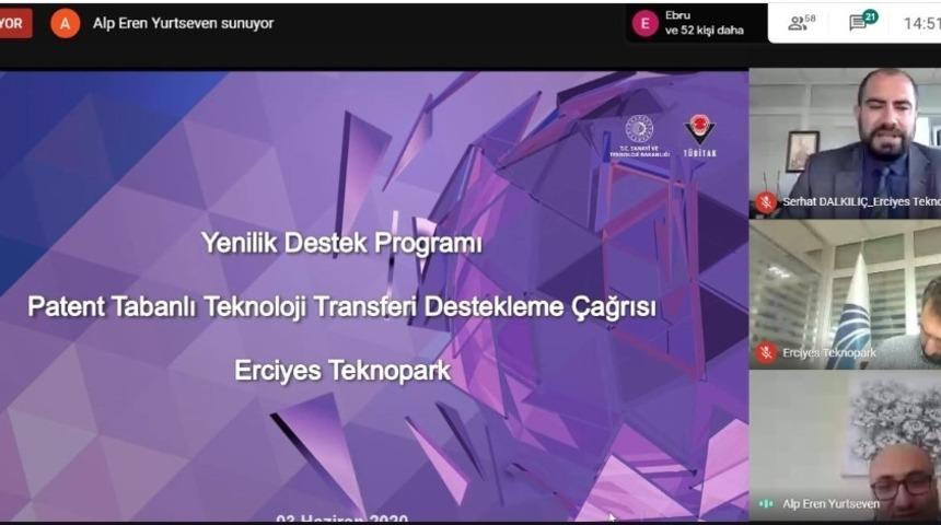 Erciyes Teknopark tarafından siparişe dayalı Ar-Ge Projeleri ve Patent Tabanlı Teknoloji Transferi Destekleme Programları ile ilgili bilgilendirme Webinarı düzenlendi