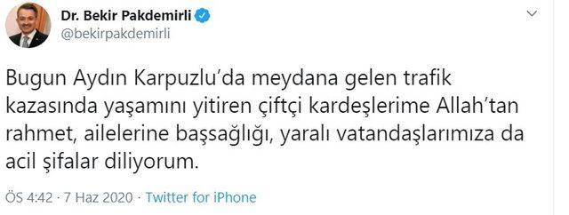 Bakan Pakdemirli’den tarım işçilerine başsağlığı mesajı