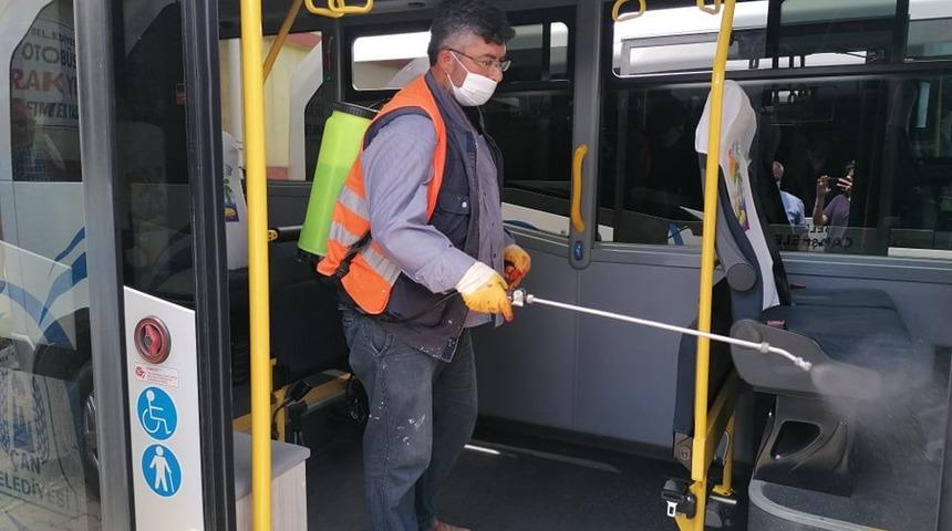 &Ccedil;an&rsquo;da &ouml;zel halk otob&uuml;sleri dezenfekte edildi