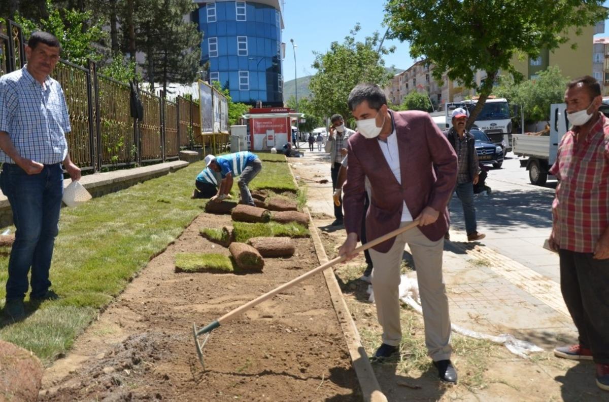 Muş Belediyesinden &ccedil;i&ccedil;ek dikimi ve &ccedil;imlendirme &ccedil;alışması