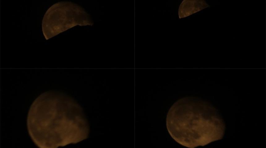 Ağrı Dağının arkasından çıkan ay, dağ ile farklı şekiller aldı