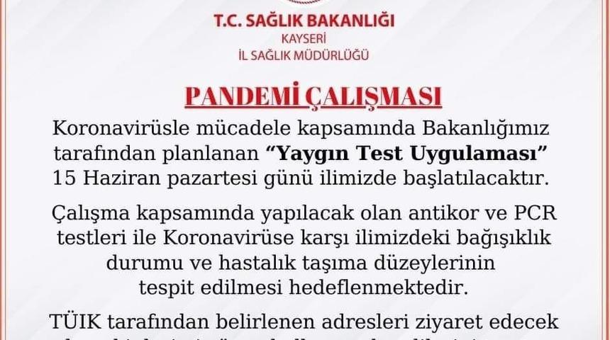 Kayseri&rsquo;de &rsquo;Yaygın Test Uygulaması&rsquo; başladı