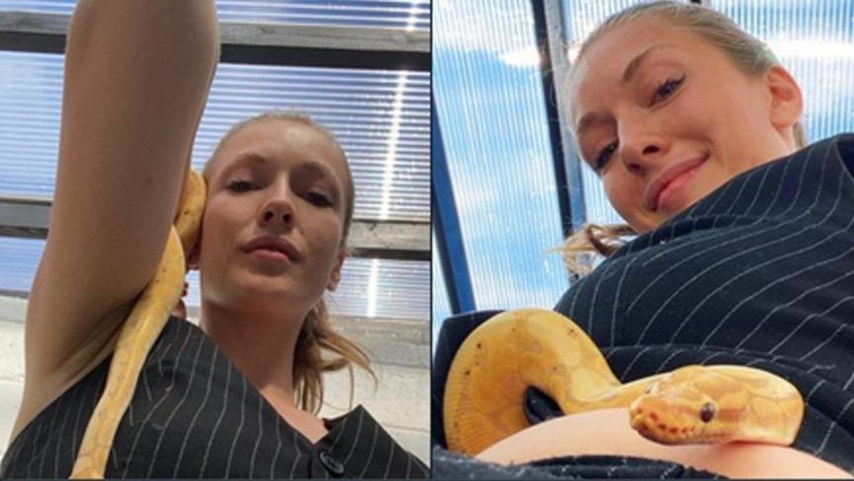 Yasemin Allen pitonu v&uuml;cudunda gezdirdi!