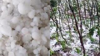 Yumurta büyüklüğünde yağdı, her yeri beyaza bürüdü