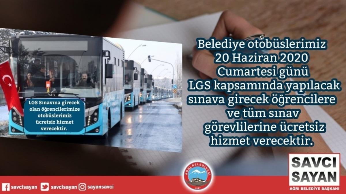 Ağrı&rsquo;da LGS &ouml;ğrencilerine toplu ulaşım &uuml;cretsiz olacak