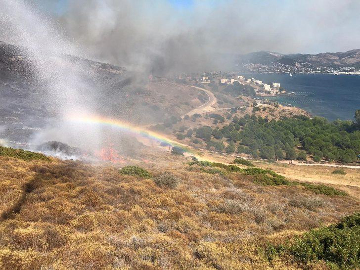 Bodrum'da yerleşim yerlerine yakın makilik alanda yangın G1
