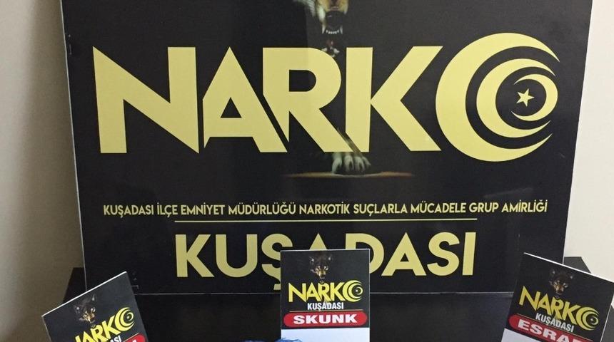 Kuşadası&rsquo;nda k&ouml;m&uuml;rl&uuml;kte uyuşturucu saklayan 2 ş&uuml;pheli g&ouml;zaltına alındı