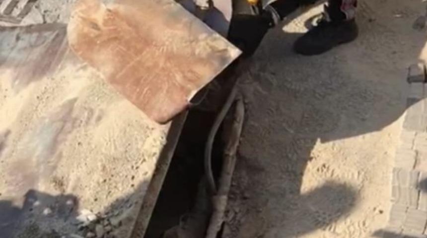 Menfeze sıkışan köpeği itfaiye kurtardı