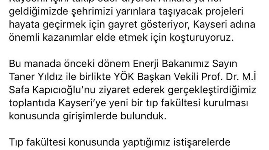 Doktor Başkan&rsquo;dan Kayseri&rsquo;ye ikinci Tıp Fak&uuml;ltesi m&uuml;jdesi