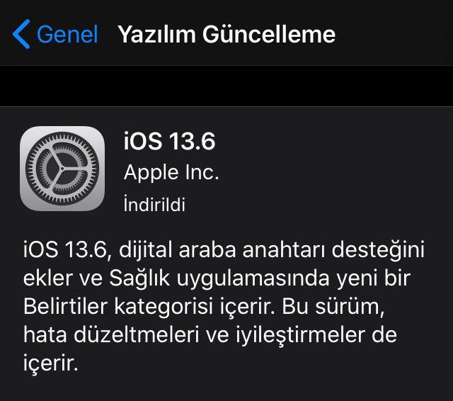 iOS 13.6 güncellemesi