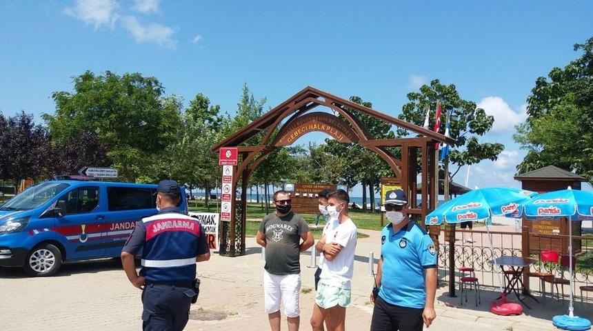 Kandıra sahillerinde maske denetimi