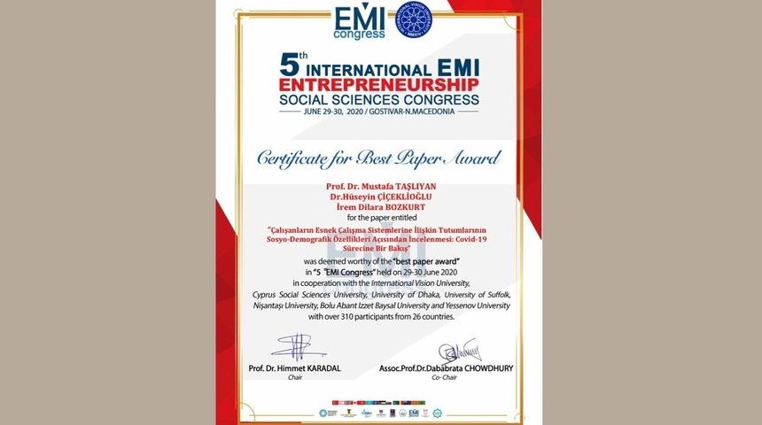 MEÜ Öğr. Gör. Dr. Hüseyin Çiçeklioğlu’na ‘En İyi Çalışma Ödülü’ verildi