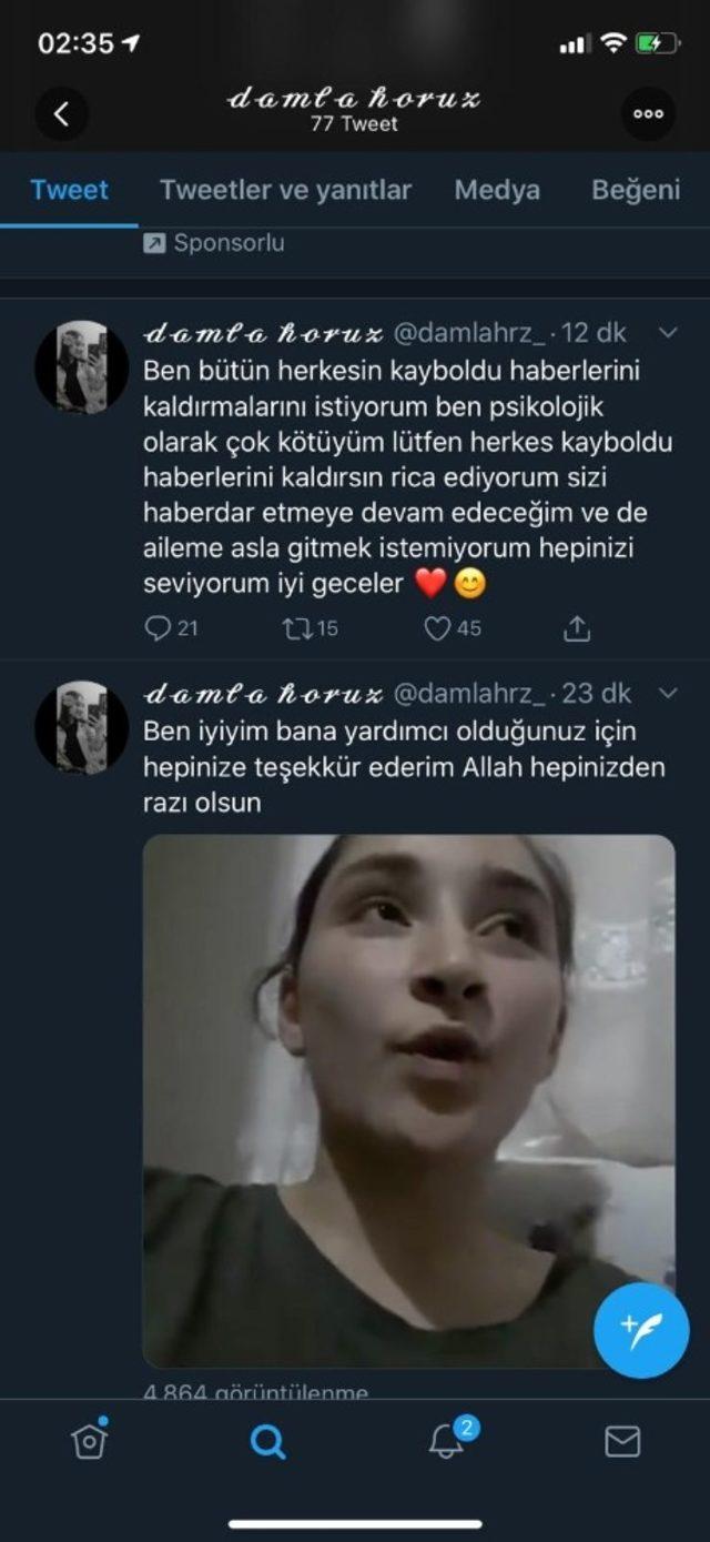 17 yaşındaki kayıp Damla sosyal medya hesabından mesaj paylaştı