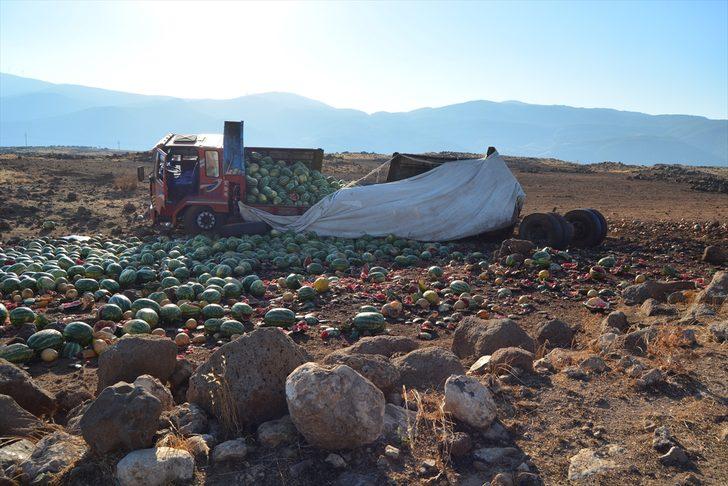 Gaziantep'te devrilen kamyondaki 13 ton karpuz zarar gördü G4