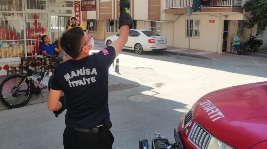 Evdeki davetsiz misafiri Manisa itfaiyesi &ouml;zg&uuml;rl&uuml;ğ&uuml;ne kavuştu
