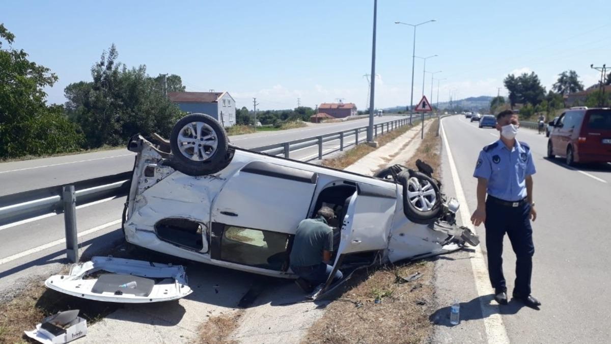 Takla atan ara&ccedil;tan burnu bile kanamadan kurtuldu